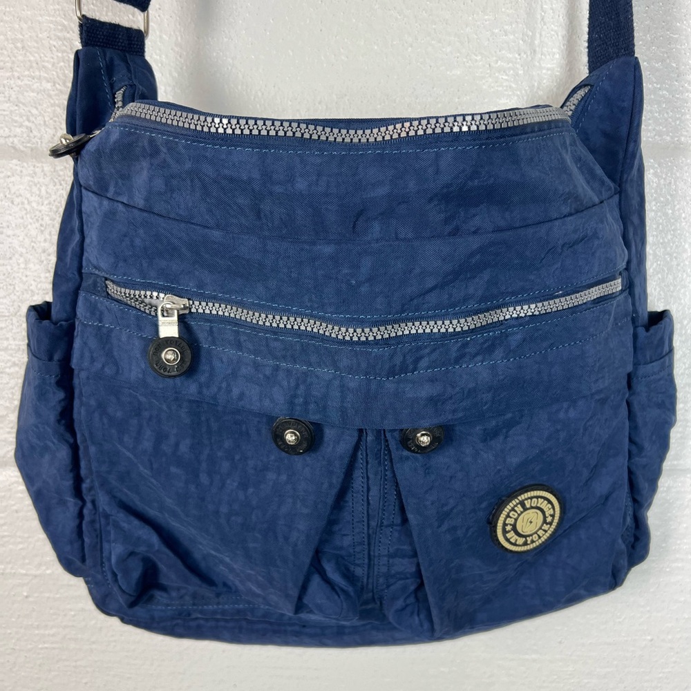 Bon Voyage New York crossbody messenger bag Dark Blue crinkle‎ nylon Pockets